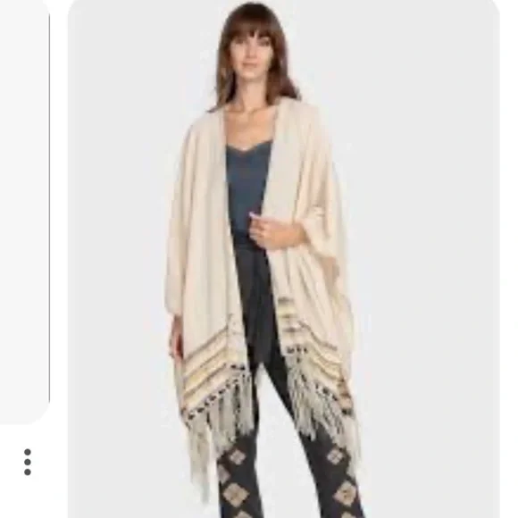 Johnny Was Biya Cream ARO Linen Open Front Poncho